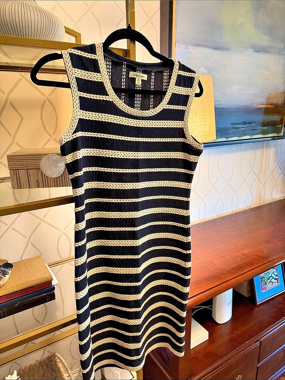 St. John Striped Mini Dress in Black & Cream Like New